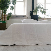 White Natural HEMP Linen blanket quilt in stripe- linen organic fabric + filler organic Hemp fiber - Full Queen King custom sizes