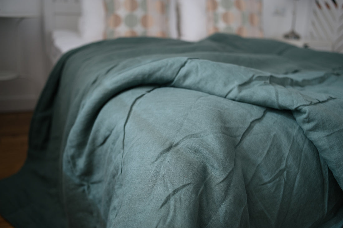 Organic HEMP Linen Comforter 300 gr.m2 Blanket Duvet Insert Linen fabric filled organic Hemp fiber in Forest Green linen Full Twin Queen King Custom Size