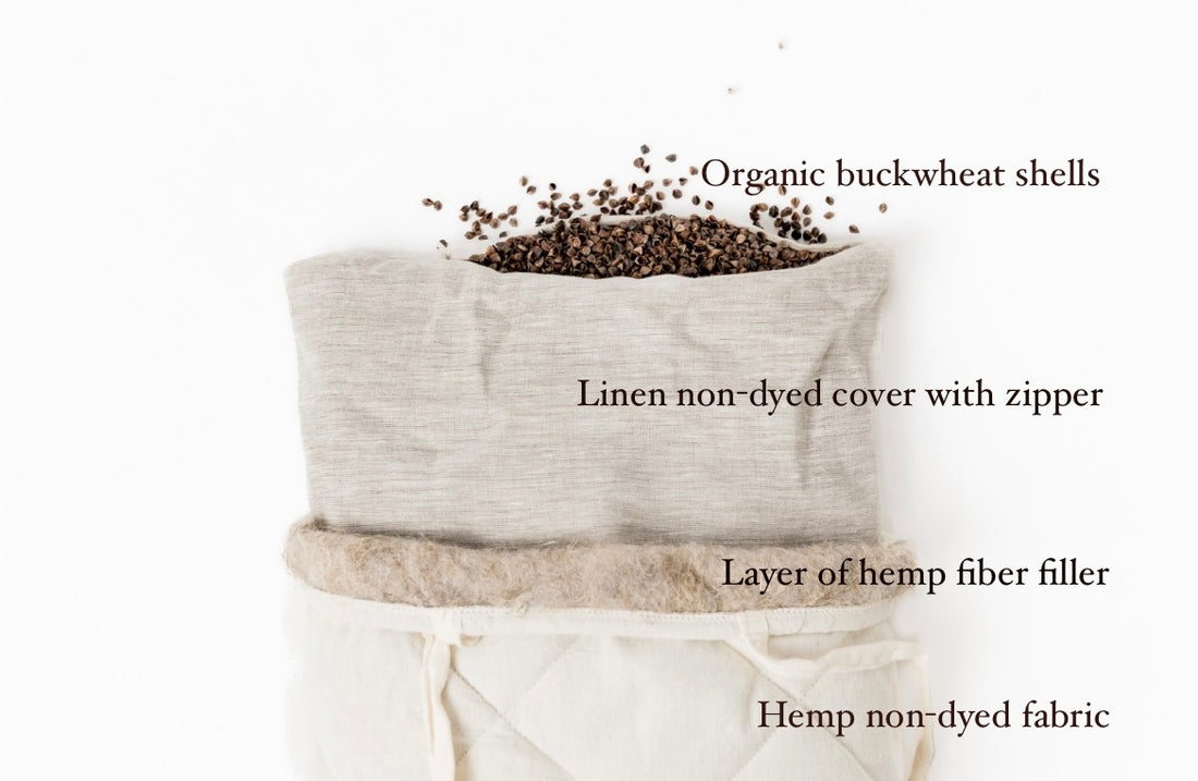 Breathable Hemp Buckwheat Hulls Pillow Hemp Undyed Fabric organic Buckwheat Hulls + Hemp Fiber Eco friendly for sleep