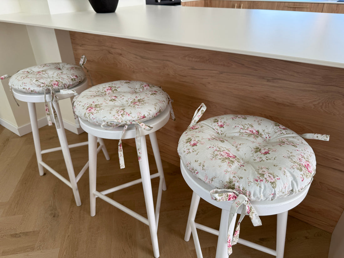 Round Hemp Chair Seat Cushion filled organic Hemp Fiber in small Roses natural cotton fabric Custom Size, Pillow seat (Copy)