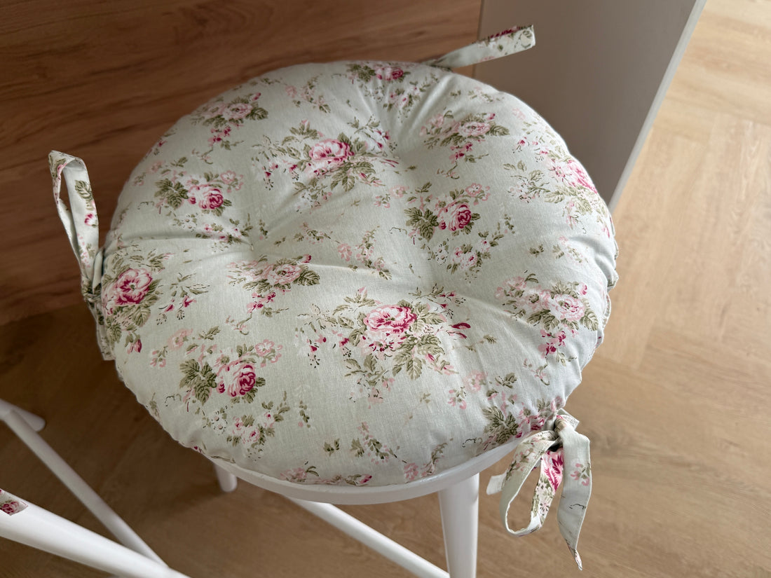 Round Hemp Chair Seat Cushion filled organic Hemp Fiber in small Roses natural cotton fabric Custom Size, Pillow seat (Copy)
