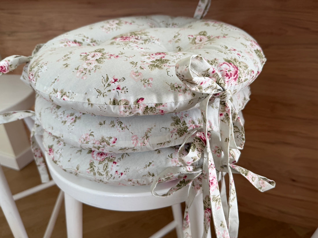 Round Hemp Chair Seat Cushion filled organic Hemp Fiber in small Roses natural cotton fabric Custom Size, Pillow seat (Copy)