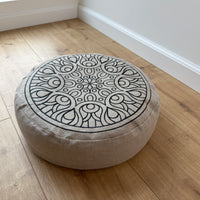 Embroidery Zafu Linen floor cushion with Buckwheat hulls /Organic Meditation cushion/ pillow seat/Meditation pillow for Yoga studio (Copy)