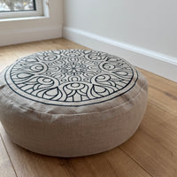 Embroidery Zafu Linen floor cushion with Buckwheat hulls /Organic Meditation cushion/ pillow seat/Meditation pillow for Yoga studio (Copy)