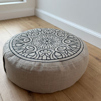 Embroidery Zafu Linen floor cushion with Buckwheat hulls /Organic Meditation cushion/ pillow seat/Meditation pillow for Yoga studio (Copy)