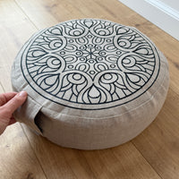 Embroidery Zafu Linen floor cushion with Buckwheat hulls /Organic Meditation cushion/ pillow seat/Meditation pillow for Yoga studio (Copy)