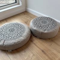 Embroidery Zafu Linen floor cushion with Buckwheat hulls /Organic Meditation cushion/ pillow seat/Meditation pillow for Yoga studio (Copy)