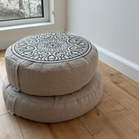 Embroidery Zafu Linen floor cushion with Buckwheat hulls /Organic Meditation cushion/ pillow seat/Meditation pillow for Yoga studio (Copy)