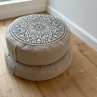 Embroidery Zafu Linen floor cushion with Buckwheat hulls /Organic Meditation cushion/ pillow seat/Meditation pillow for Yoga studio (Copy)