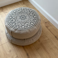Embroidery Zafu Linen floor cushion with Buckwheat hulls /Organic Meditation cushion/ pillow seat/Meditation pillow for Yoga studio (Copy)