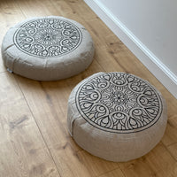 Embroidery Zafu Linen floor cushion with Buckwheat hulls /Organic Meditation cushion/ pillow seat/Meditation pillow for Yoga studio (Copy)