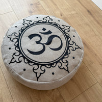Embroidery Zafu OM Linen floor cushion with Buckwheat hulls /Organic Meditation cushion/ pillow seat/Meditation pillow for Yoga studio