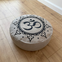 Embroidery Zafu OM Linen floor cushion with Buckwheat hulls /Organic Meditation cushion/ pillow seat/Meditation pillow for Yoga studio