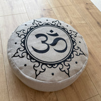 Embroidery Zafu OM Linen floor cushion with Buckwheat hulls /Organic Meditation cushion/ pillow seat/Meditation pillow for Yoga studio