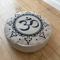 Embroidery Zafu OM Linen floor cushion with Buckwheat hulls /Organic Meditation cushion/ pillow seat/Meditation pillow for Yoga studio