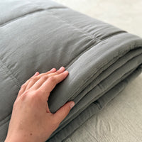 Graphite Hemp Blanket Bedspread or Throw - Hemp Filling in Washed Linen Cotton fabric - Minimalist Bed Cover - Breathable Summer blanket