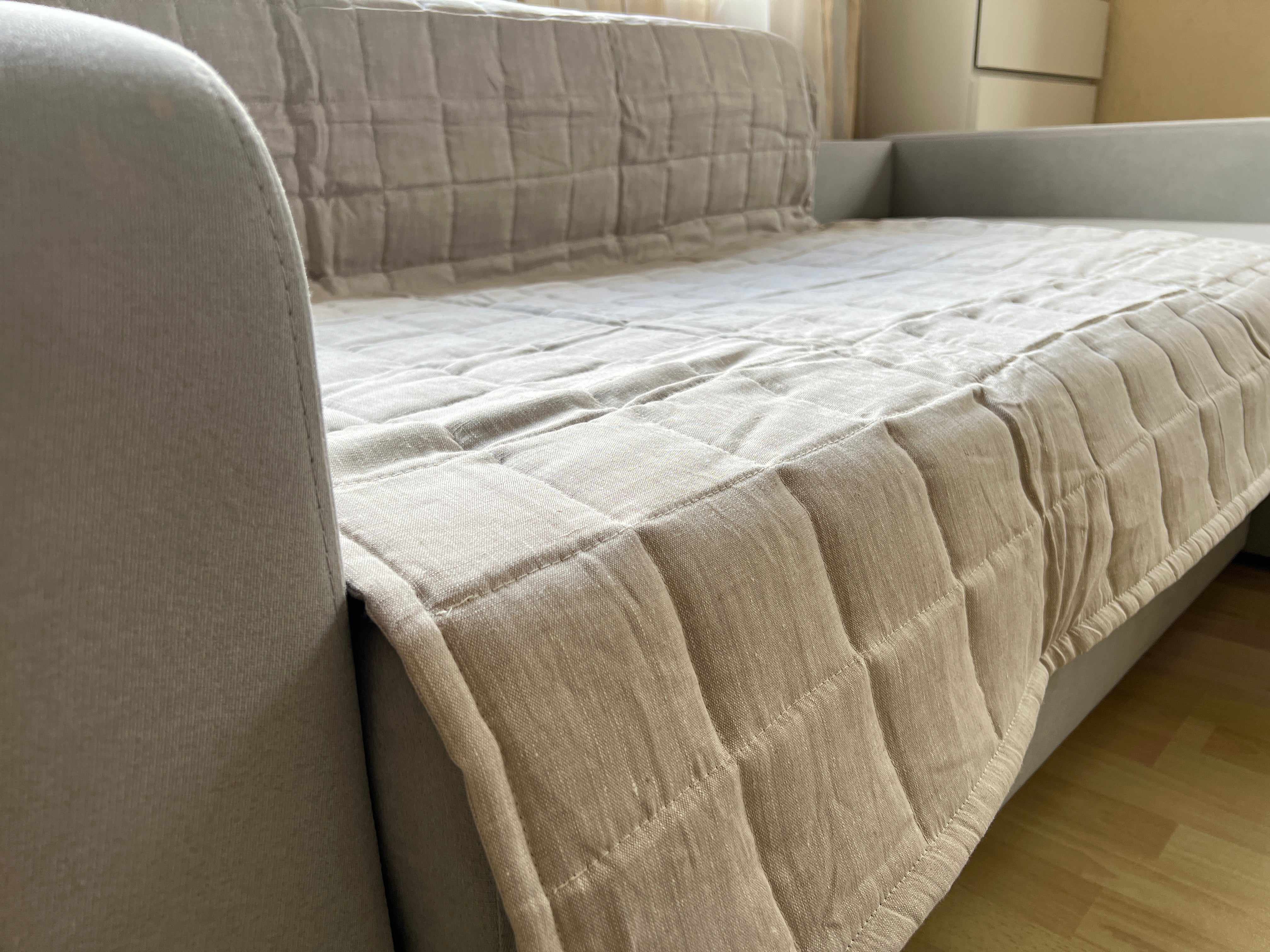 Linen Quilted Sofa Cover filled organic Hemp Fiber Protector Covers Machine Washable Furniture Protectors Couch Slipcovers Custom made sizes