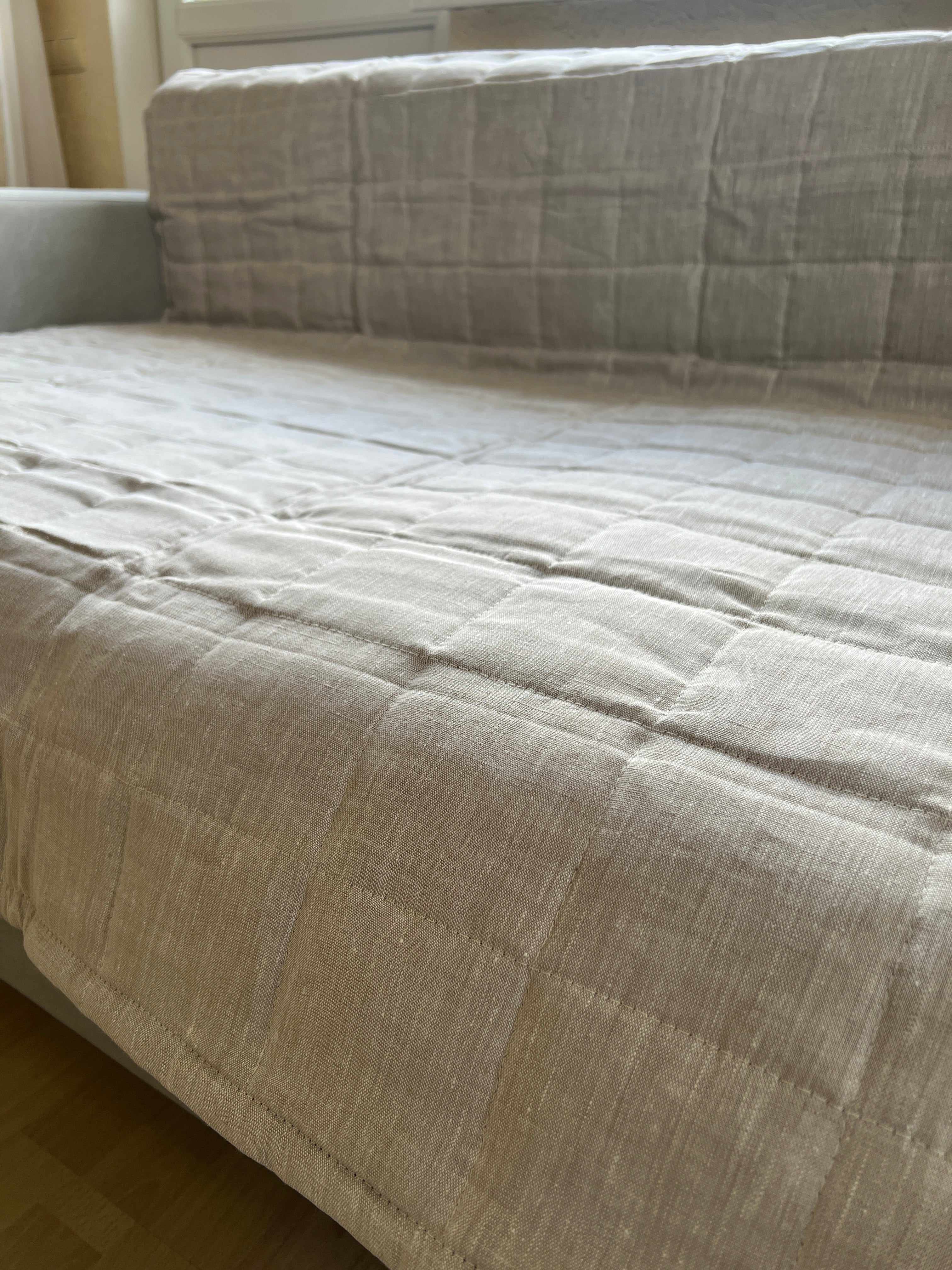 Linen Quilted Sofa Cover filled organic Hemp Fiber Protector Covers Machine Washable Furniture Protectors Couch Slipcovers Custom made sizes