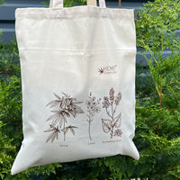 Tote Bag Canvas Bag "Hemp Organic Life" Natural Shopping Bag with print of plants Hemp Linen Buckwheat Hulls Shoulder Bags