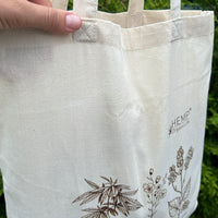 Tote Bag Canvas Bag "Hemp Organic Life" Natural Shopping Bag with print of plants Hemp Linen Buckwheat Hulls Shoulder Bags
