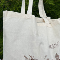 Tote Bag Canvas Bag "Hemp Organic Life" Natural Shopping Bag with print of plants Hemp Linen Buckwheat Hulls Shoulder Bags