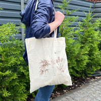 Tote Bag Canvas Bag "Hemp Organic Life" Natural Shopping Bag with print of plants Hemp Linen Buckwheat Hulls Shoulder Bags
