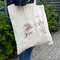 Tote Bag Canvas Bag "Hemp Organic Life" Natural Shopping Bag with print of plants Hemp Linen Buckwheat Hulls Shoulder Bags