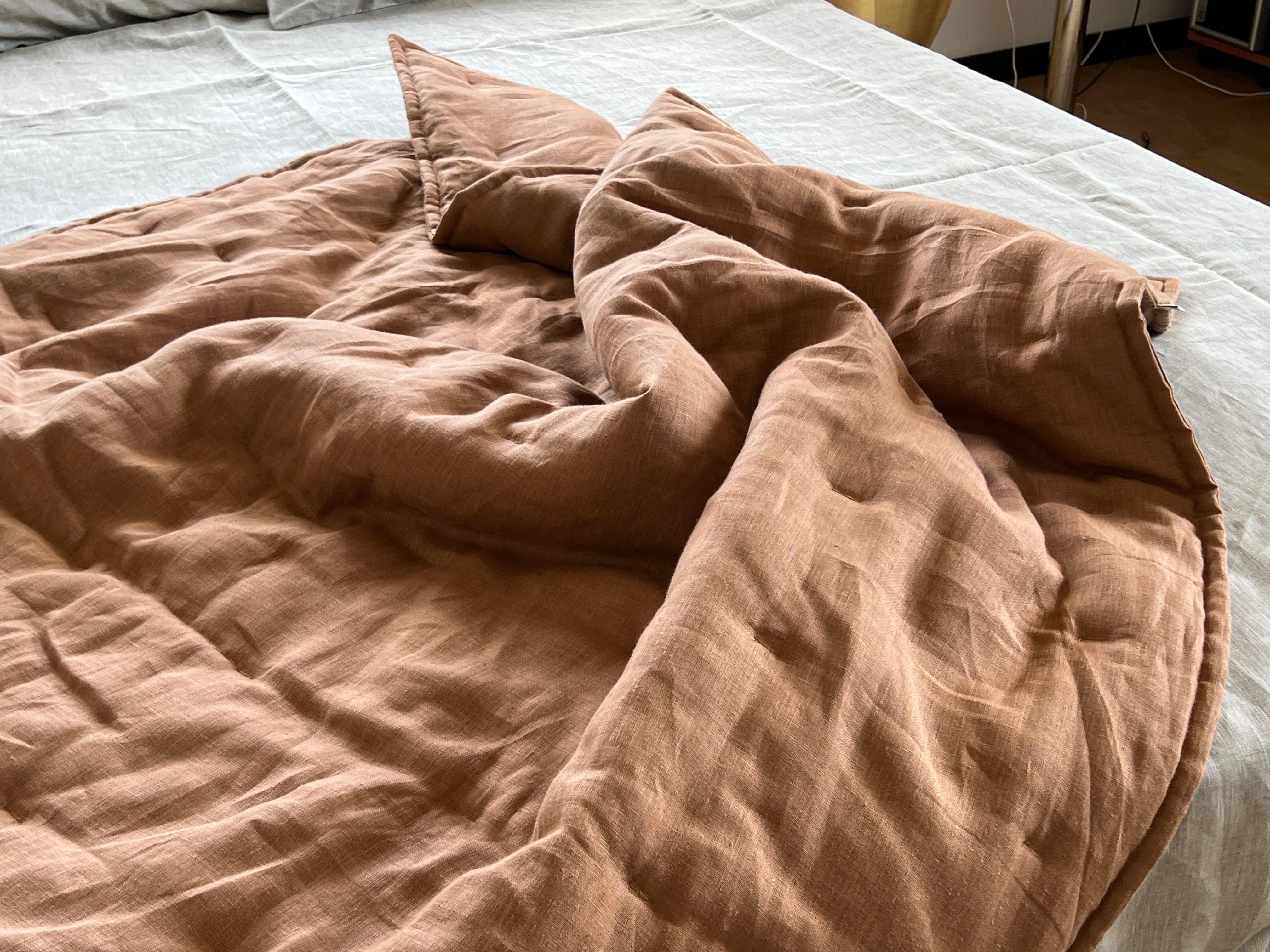 Soft Natural HEMP Linen blanket organic Hemp fiber filling in Natural Linen Fabric Full Twin Queen custom size cozy organic quilted blanket