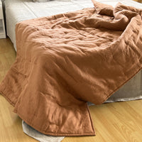 Soft Natural HEMP Linen blanket organic Hemp fiber filling in Natural Linen Fabric Full Twin Queen custom size cozy organic quilted blanket