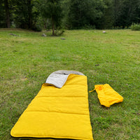 Toddler HEMP Linen Sleeping Bag with Hood School Yellow Nap mat for Kids, Toddler Nap Mat organic hemp fiber filling in hemp linen fabric