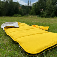 Toddler HEMP Linen Sleeping Bag with Hood School Yellow Nap mat for Kids, Toddler Nap Mat organic hemp fiber filling in hemp linen fabric