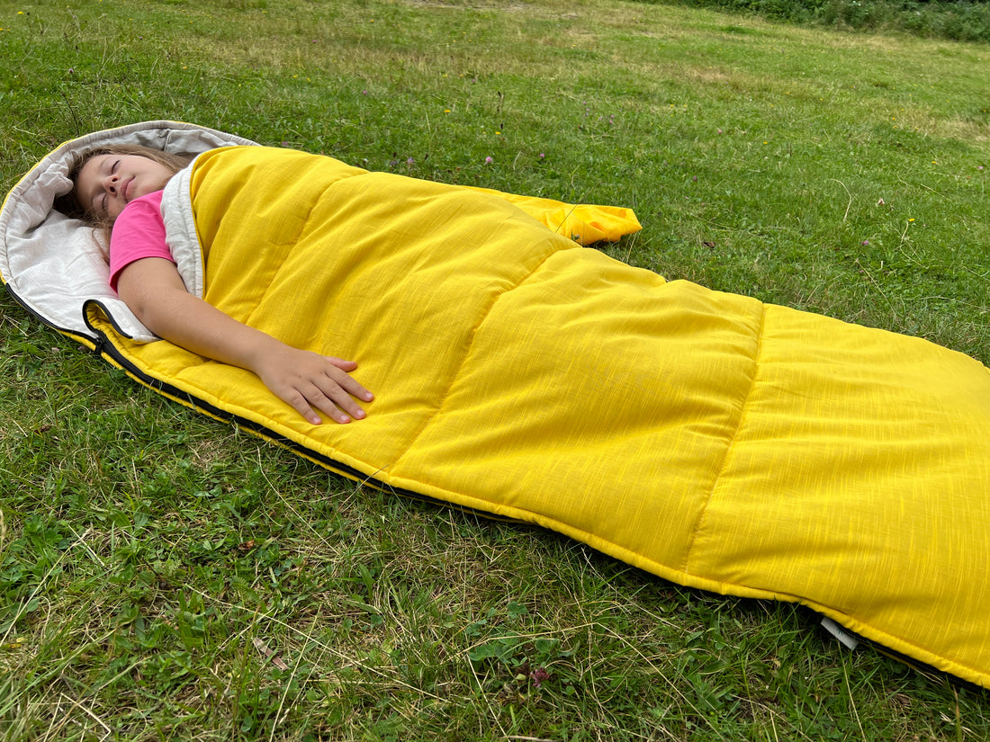Toddler HEMP Linen Sleeping Bag with Hood School Yellow Nap mat for Kids, Toddler Nap Mat organic hemp fiber filling in hemp linen fabric