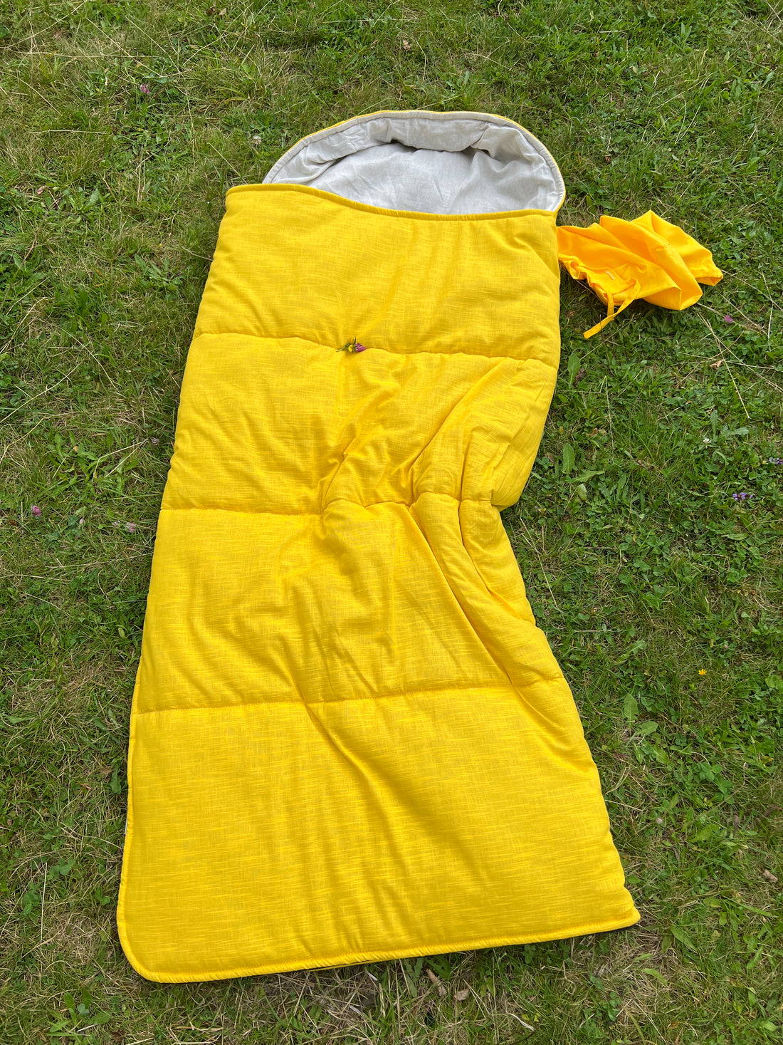 Toddler HEMP Linen Sleeping Bag with Hood School Yellow Nap mat for Kids, Toddler Nap Mat organic hemp fiber filling in hemp linen fabric
