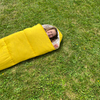 Toddler HEMP Linen Sleeping Bag with Hood School Yellow Nap mat for Kids, Toddler Nap Mat organic hemp fiber filling in hemp linen fabric