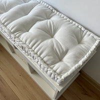 White Hemp Linen Window Mudroom Floor Bench Cushion filled organic Hemp Fiber filling in Linen Fabric Custom Made