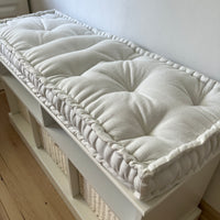White Hemp Linen Window Mudroom Floor Bench Cushion filled organic Hemp Fiber filling in Linen Fabric Custom Made