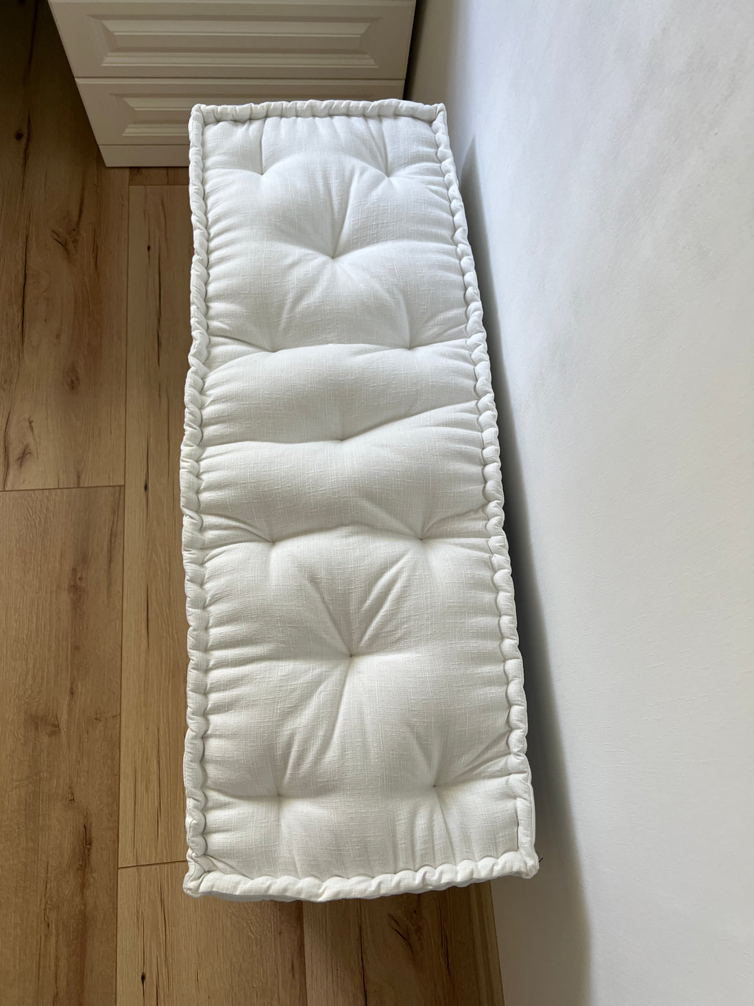 White Hemp Linen Window Mudroom Floor Bench Cushion filled organic Hemp Fiber filling in Linen Fabric Custom Made