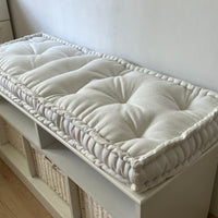 White Hemp Linen Window Mudroom Floor Bench Cushion filled organic Hemp Fiber filling in Linen Fabric Custom Made