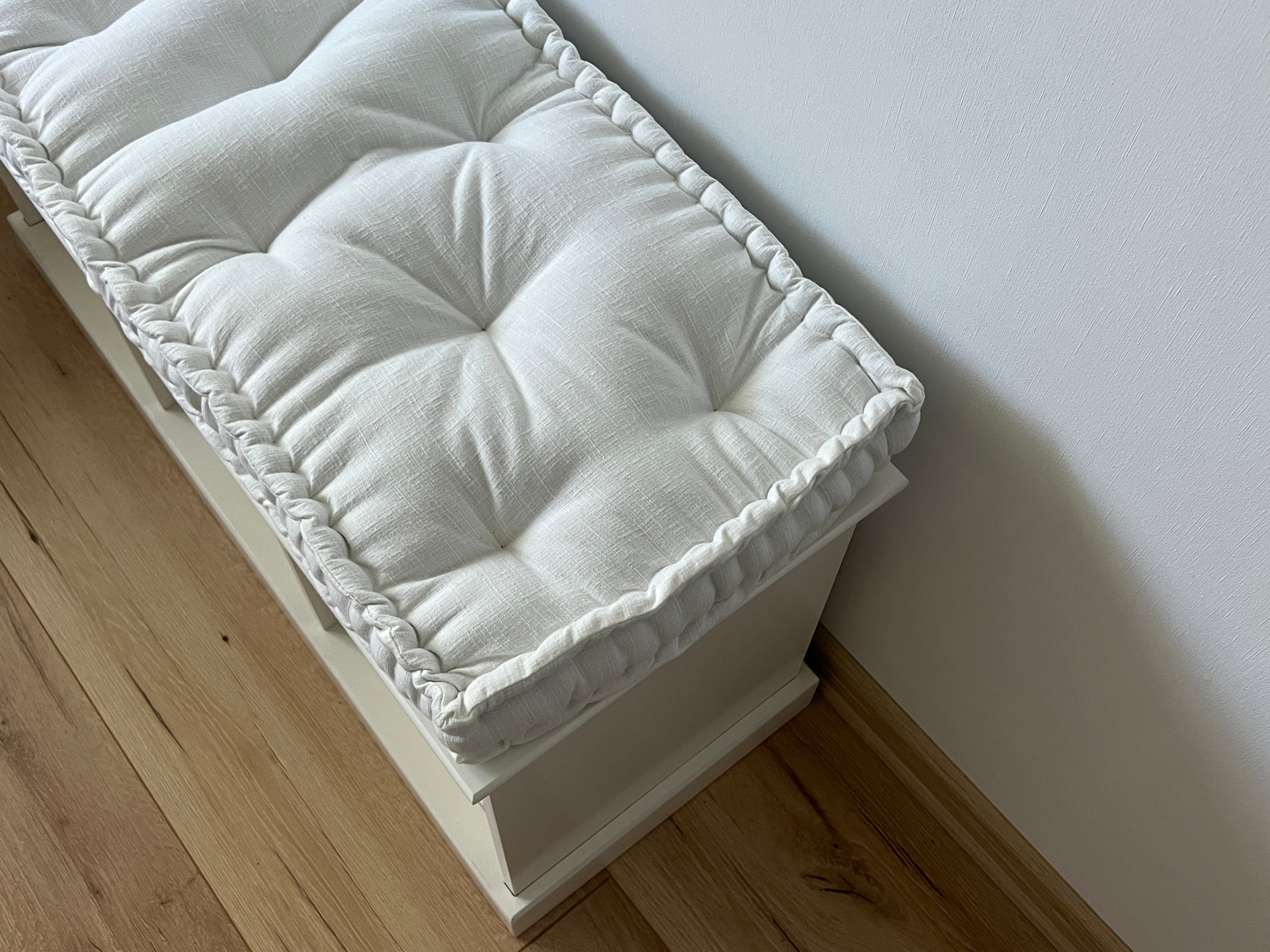 White Hemp Linen Window Mudroom Floor Bench Cushion filled organic Hemp Fiber filling in Linen Fabric Custom Made