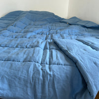 Blue Warm HEMP Linen Comforter Blanket Linen Fabric Filler Organic Hemp Fiber Eco friendly- Full Queen King Custom Size