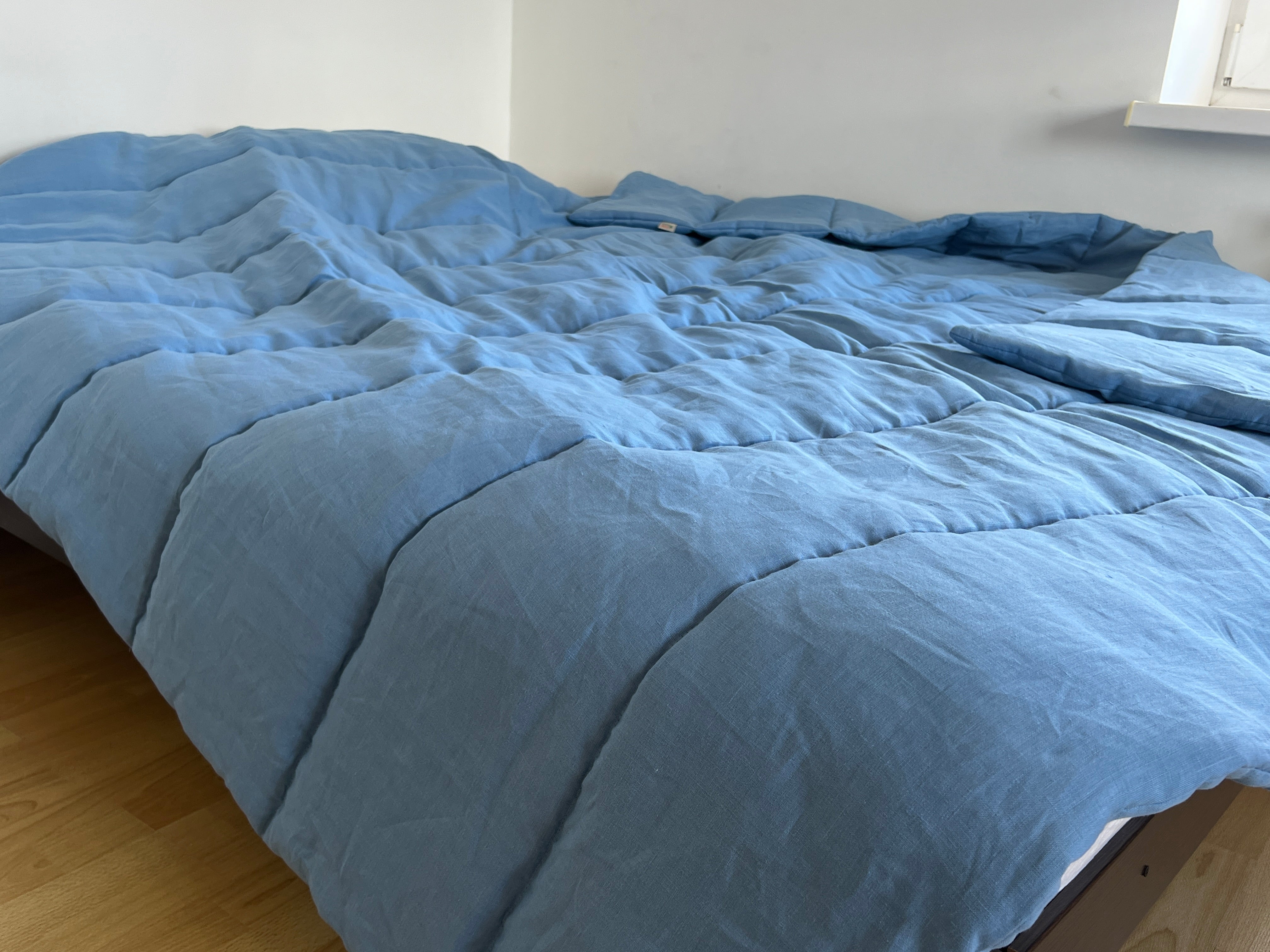 Blue Warm HEMP Linen Comforter Blanket Linen Fabric Filler Organic Hemp Fiber Eco friendly- Full Queen King Custom Size