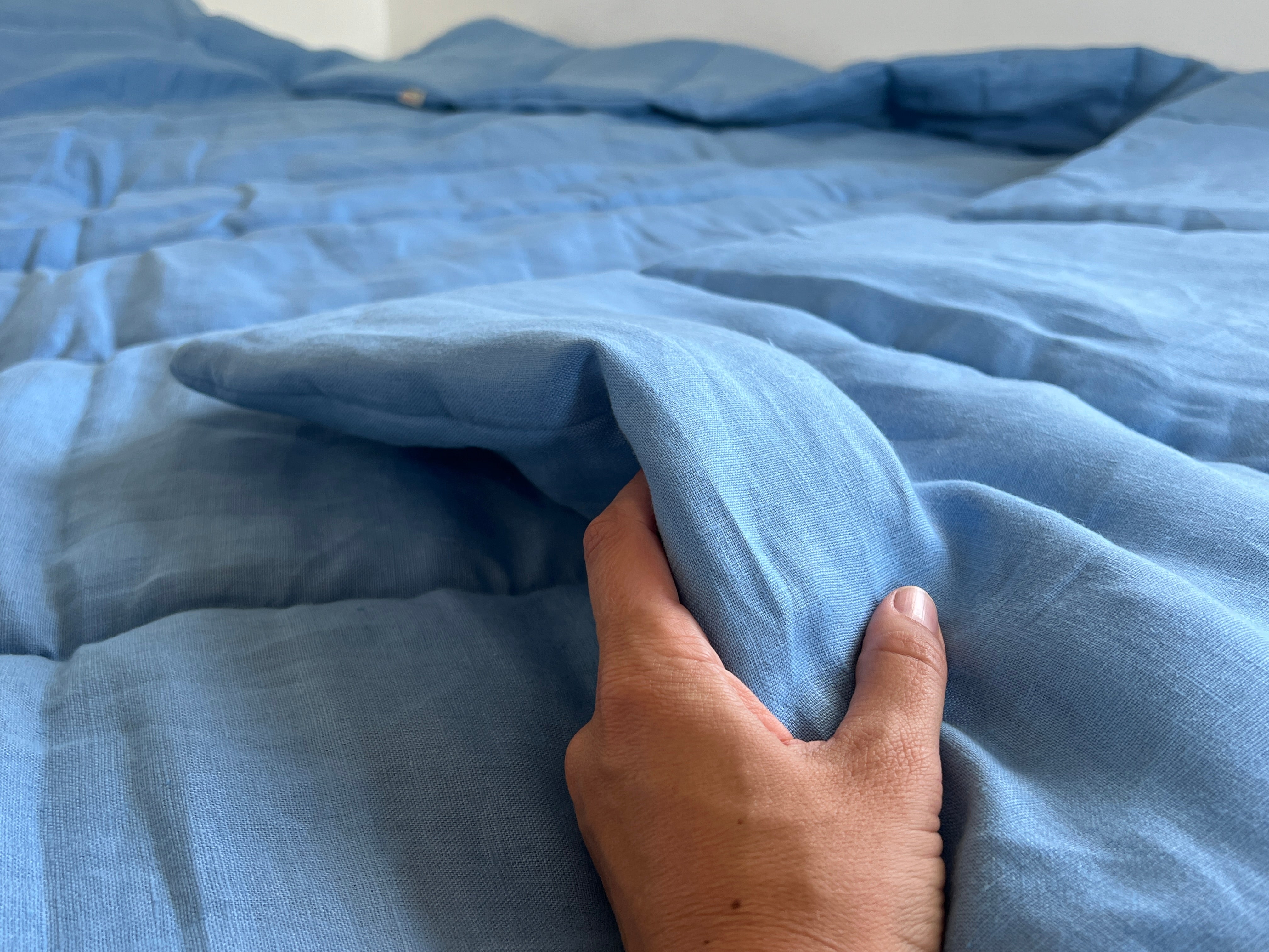 Blue Warm HEMP Linen Comforter Blanket Linen Fabric Filler Organic Hemp Fiber Eco friendly- Full Queen King Custom Size
