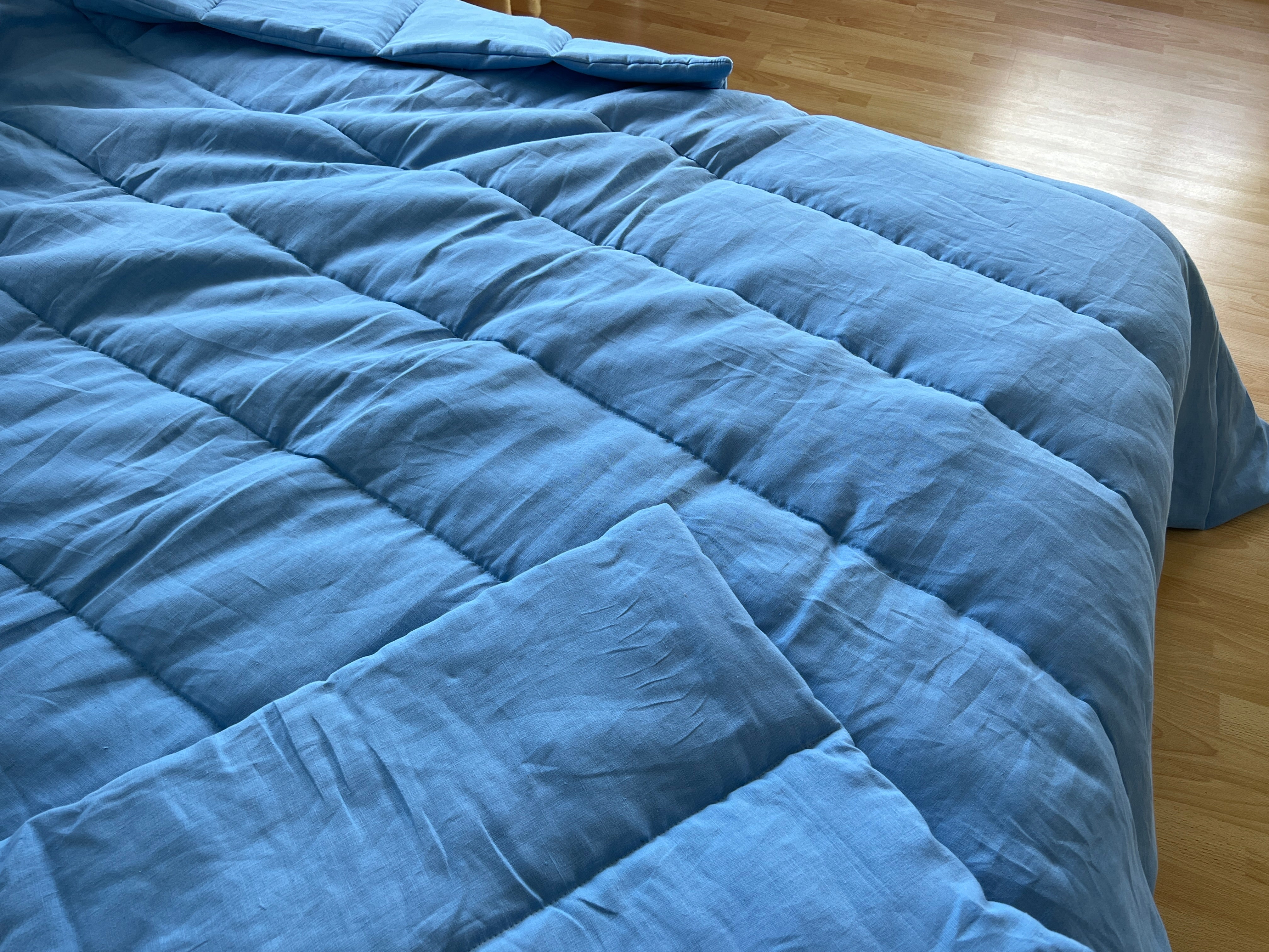 Blue Warm HEMP Linen Comforter Blanket Linen Fabric Filler Organic Hemp Fiber Eco friendly- Full Queen King Custom Size