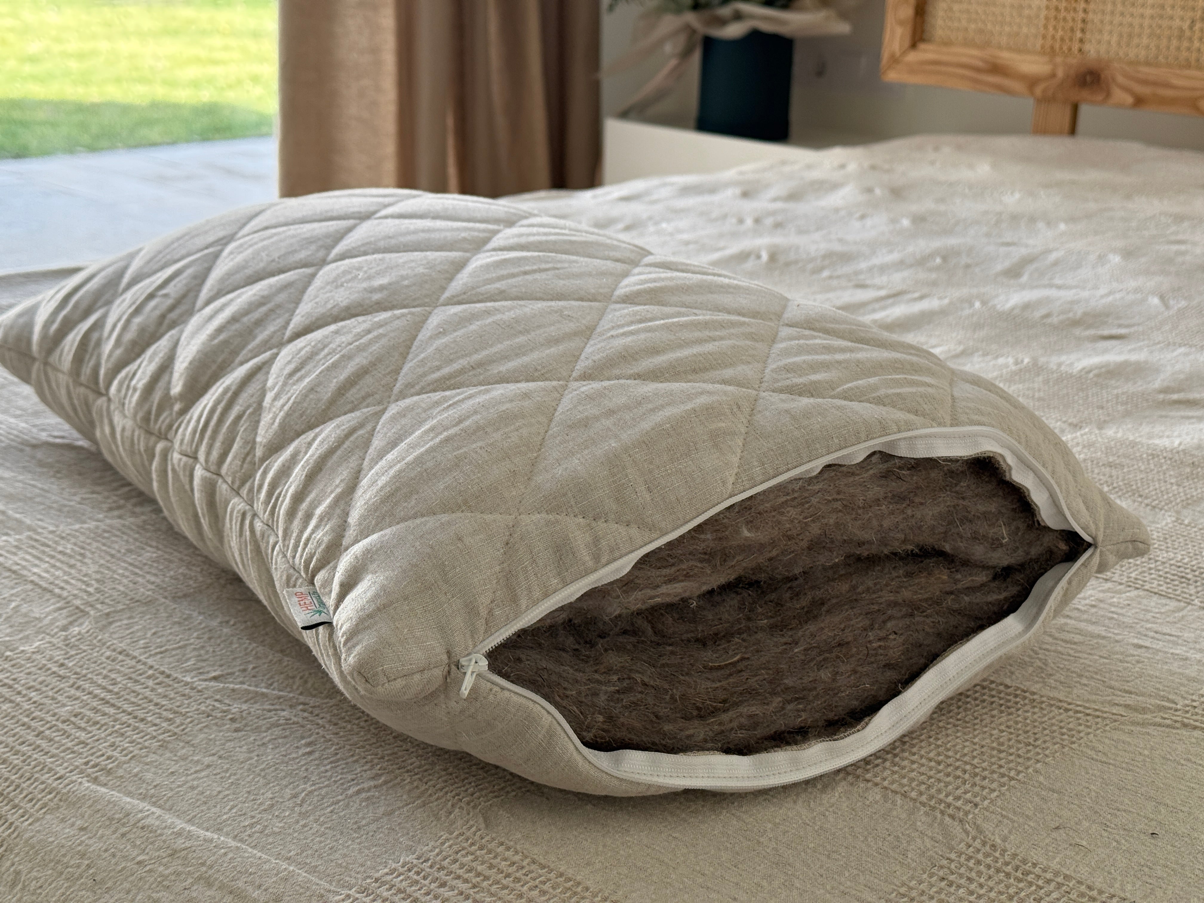 HEMP Pillow filled organic HEMP FIBER in Hemp fabric Hypoallergenic Bed Pillow Eco pillow