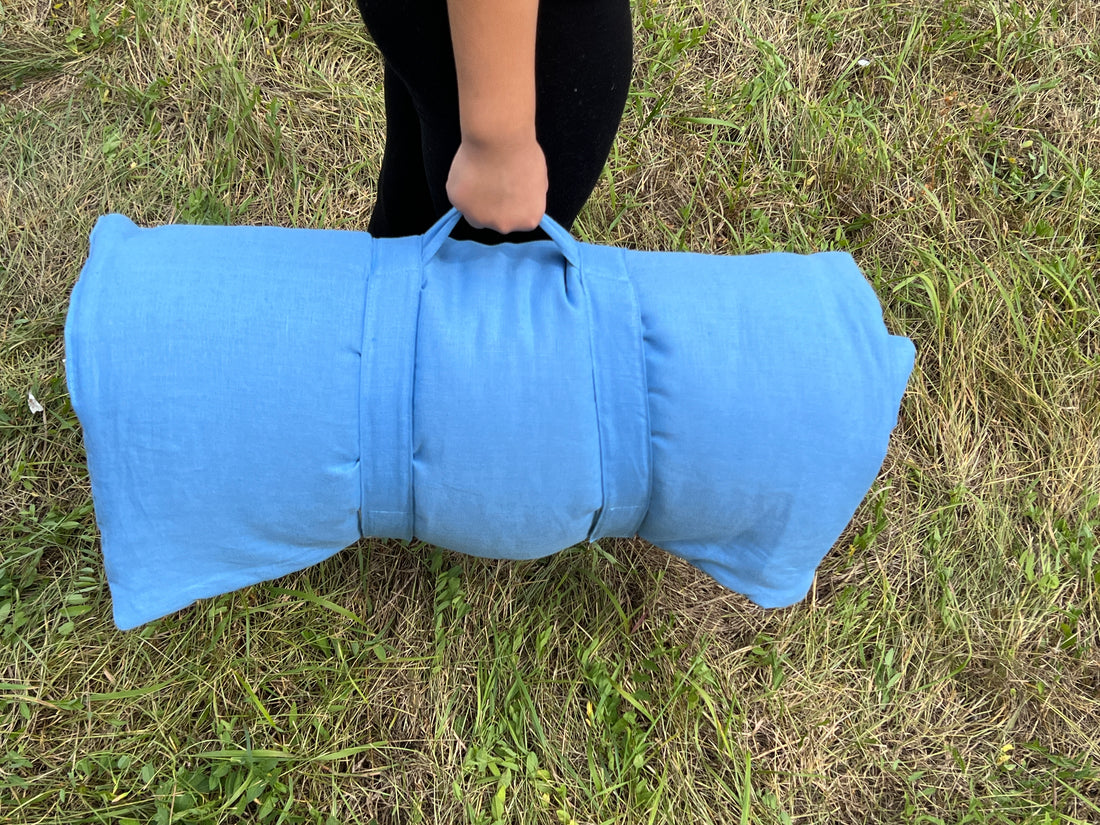 Blue Kindergarten Hemp Linen Sleeping Bag with Pillow School Nap Mat Kids Organic Hemp Fiber Filling in blue Linen Fabric hand made