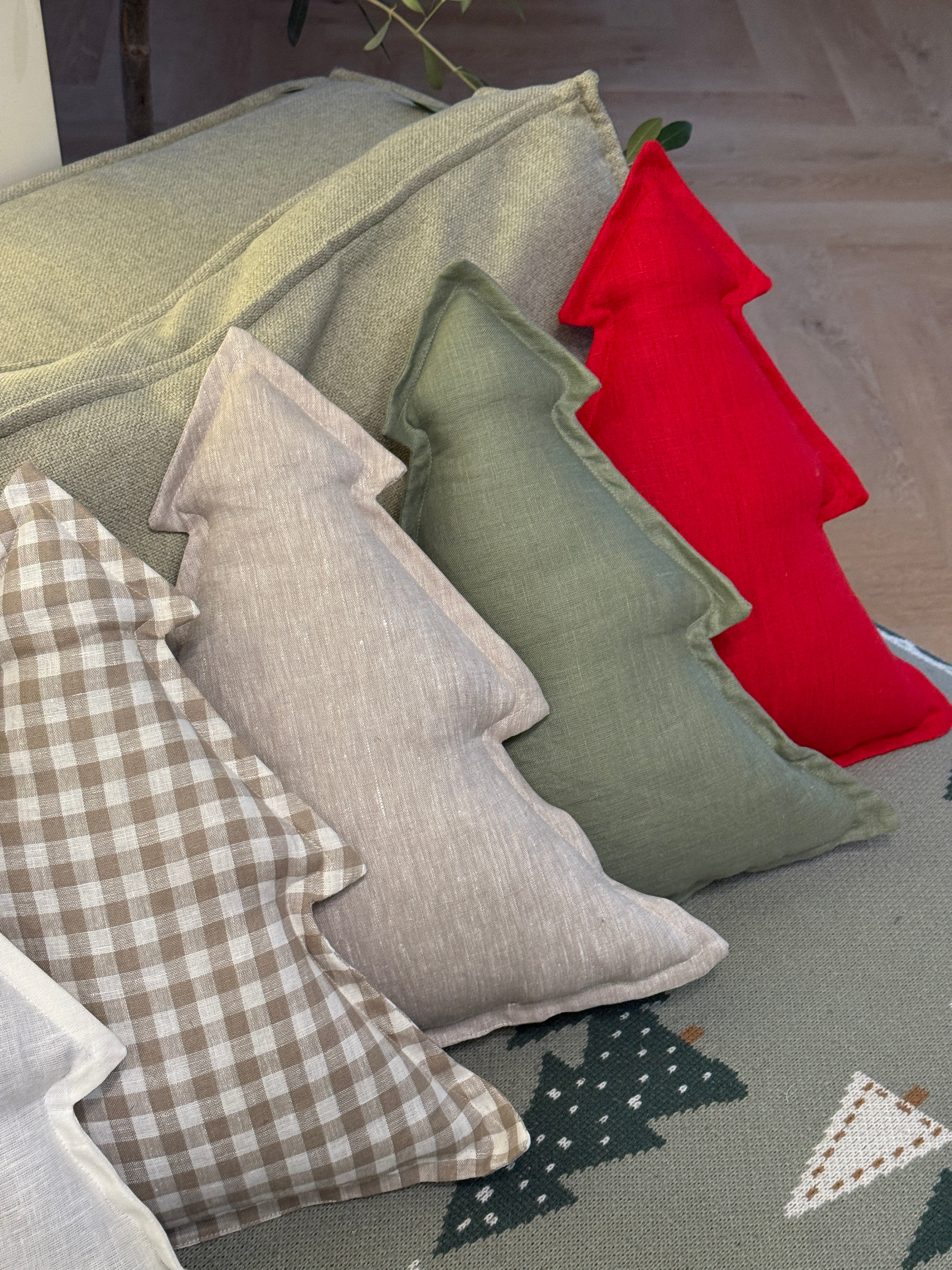 Hemp Linen Pillow Christmas Tree filled HEMP Fiber filler in Linen fabric Custom size / Color Carpet Activity Tummy time pillow