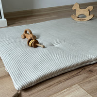 Hemp Linen Play Mat filled organic HEMP Fiber in Natural Linen fabric Stripe Nursery Blanky padded Montessori playmat baby room decoration