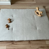 Hemp Linen Play Mat filled organic HEMP Fiber in Natural Linen fabric Stripe Nursery Blanky padded Montessori playmat baby room decoration
