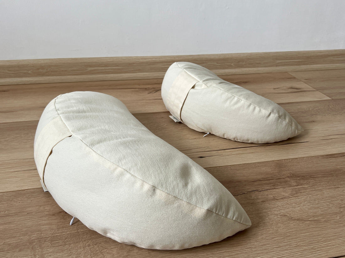 Cotton Meditation Cresсent cushion filled with buckwheat hulls