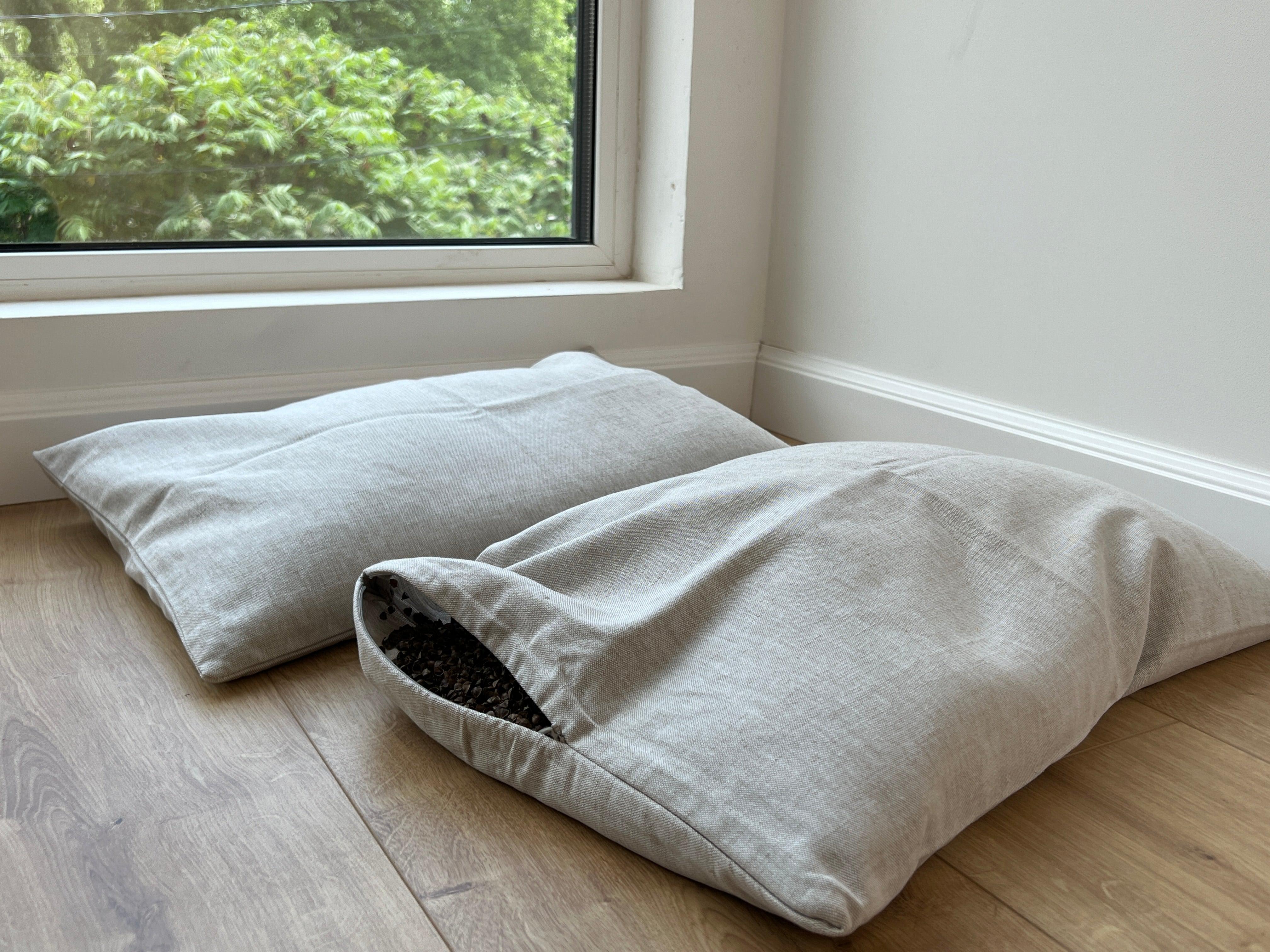 Linen Buckwheat Hulls Pillow Linen non-dyed Fabric organic high quality Buckwheat Hulls Bed Pillow Eco friendly pillow for sleep
